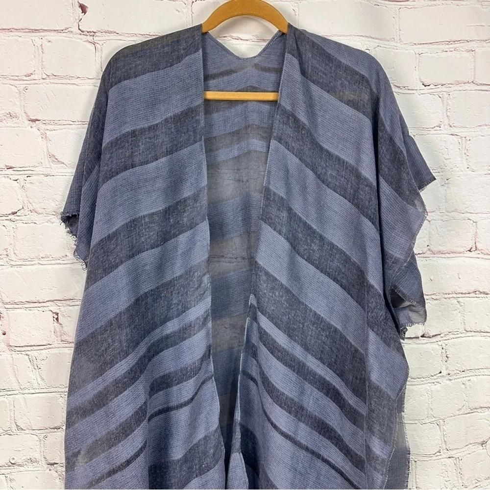 Striped oversized Gray denim blue Kimono Cardigan cape shawl coverup lighweight